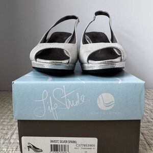 Life Stride Silver Sparkle Slingback Heels